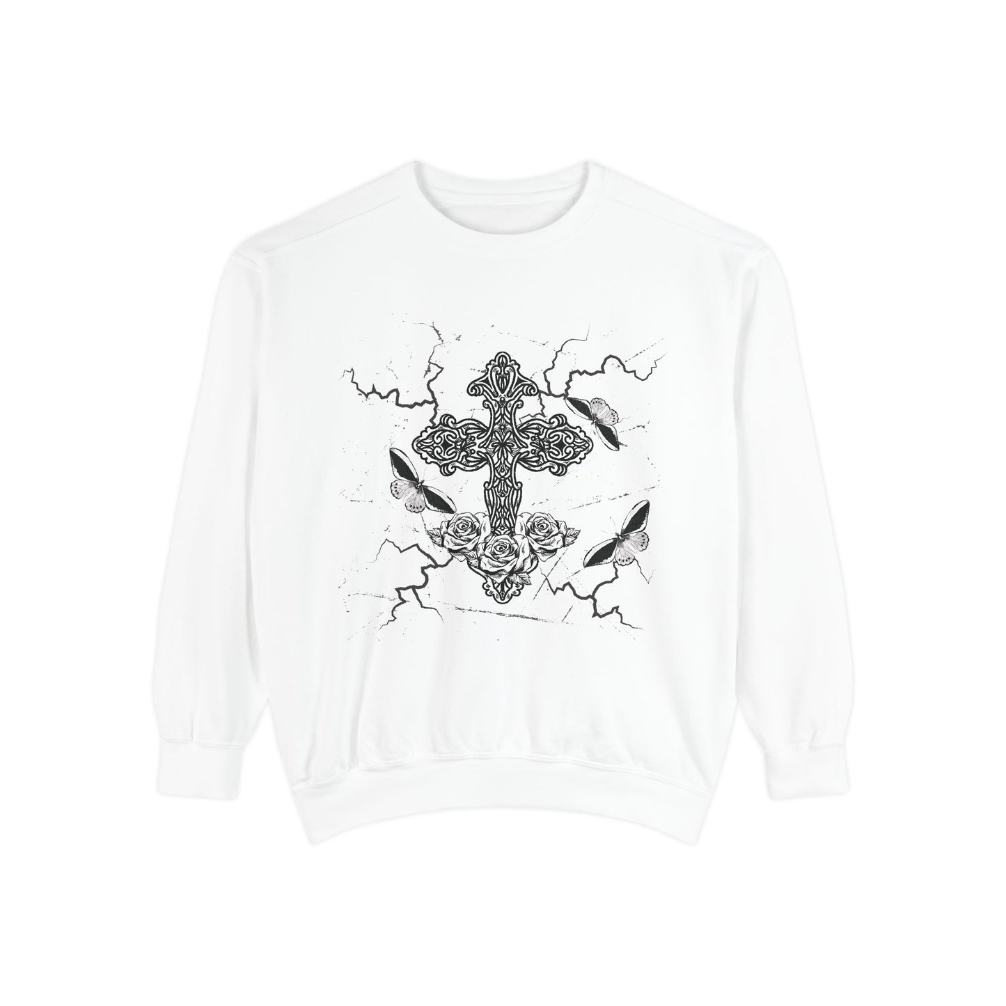 Y2k Cross Sweatshirt, Cross Print Shirt, Y2K Clothing, Y2K Grunge, Y2k Girl, Cross Sweatshirt, Y2k Top, White Sweatshirt, Aesthetic Hoodie