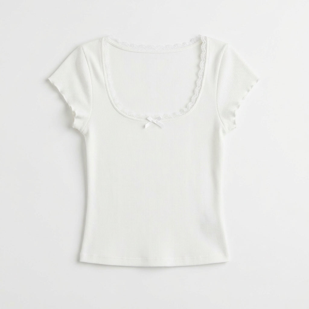 Y2K Lace Trim Baby Tee