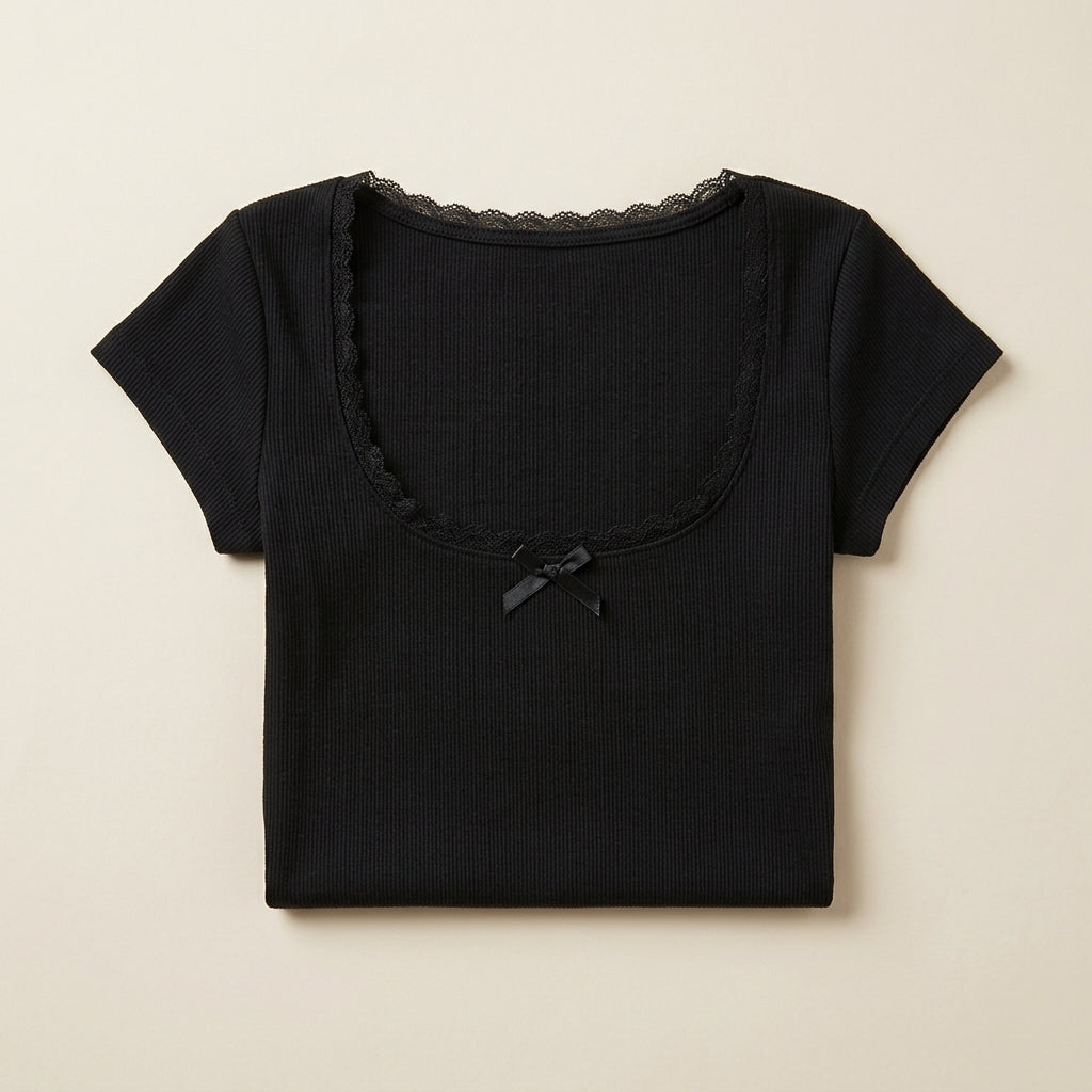 Y2K Lace Trim Baby Tee