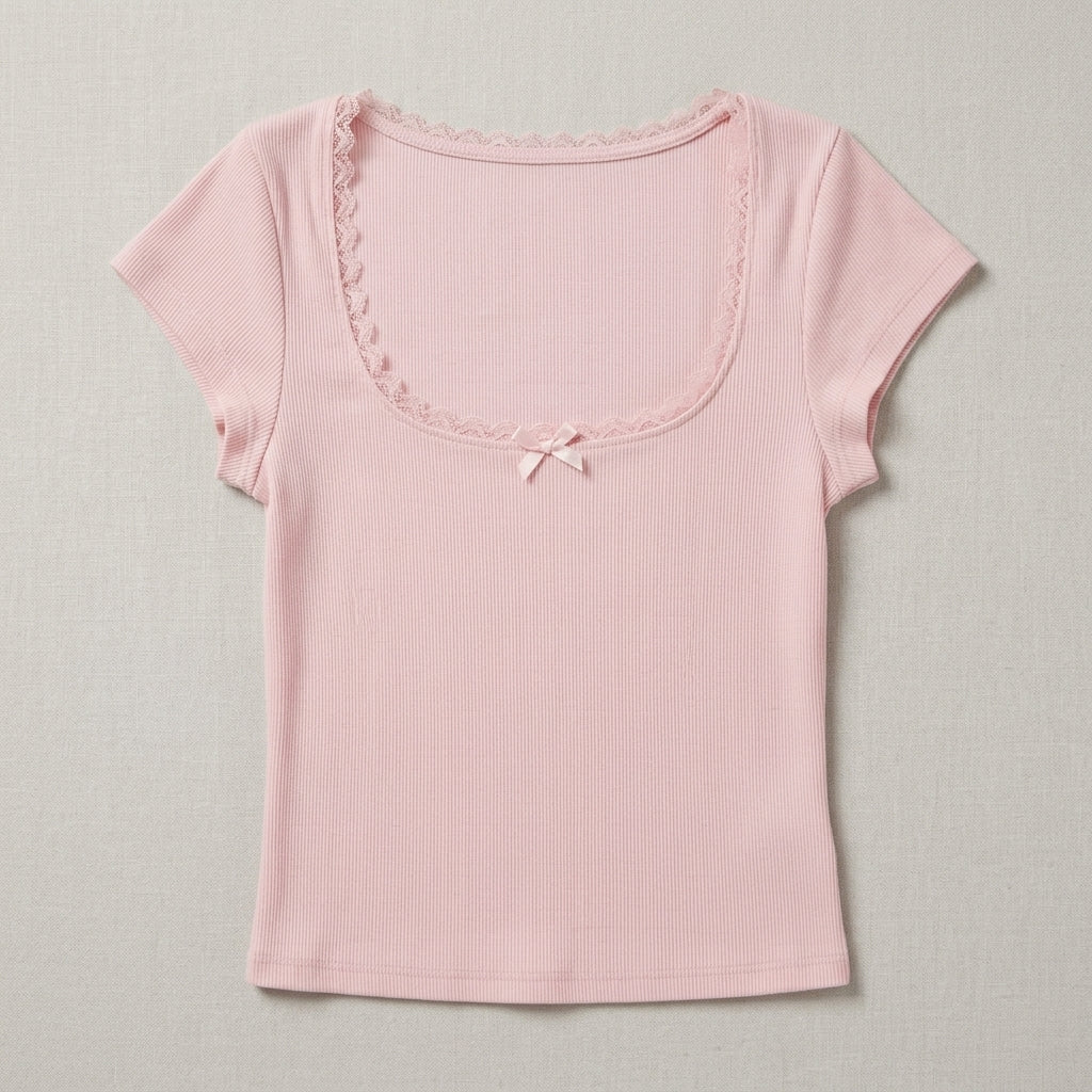 Y2K Lace Trim Baby Tee